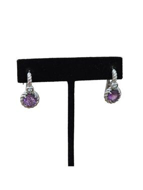 Judith Ripka 925 Sterling Silver Amethyst CZ Heart Drop Earrings Lever Back